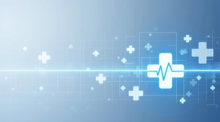 Heartbeat Monitor - A medical cross with a glowing heartbeat line, symbolizing health, medical care, and digital monitoring