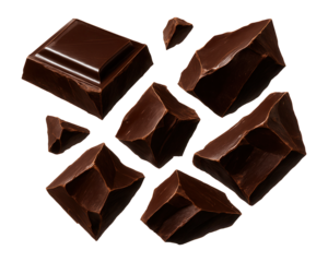 Pieces of chocolate bar floating in the air.