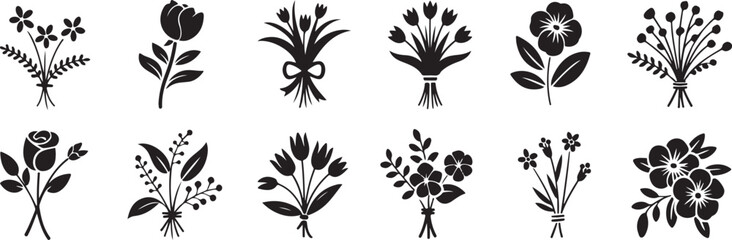 Fototapeta premium Vector illustration of elegant floral bouquets in a minimalist black and white style