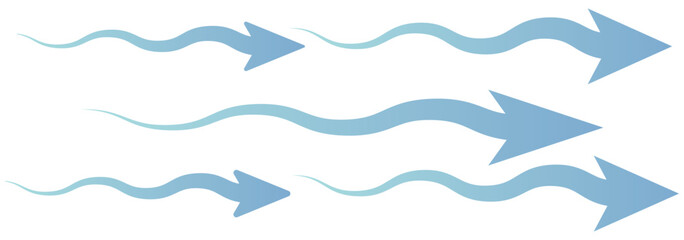 Air flow. Set of blue arrow showing air or wind flow. Wind direction arrows. Blue cold fresh stream from the conditioner. Air flow. Set of blue arrow showing air or wind flow eps 10