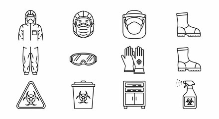 Biohazard Protection and Safety Equipment Icons