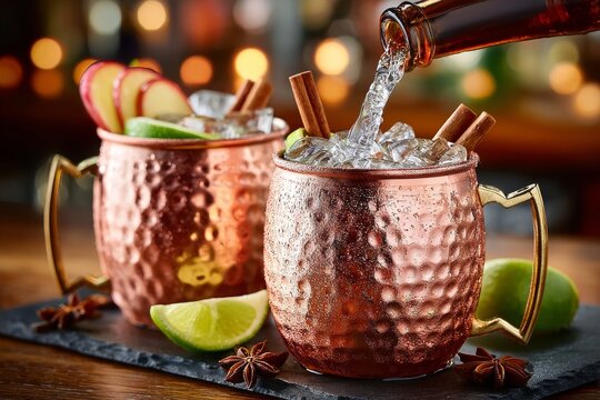 C&oacute;ctel de cidra de manzana y canela con toques refrescantes en un bar acogedor