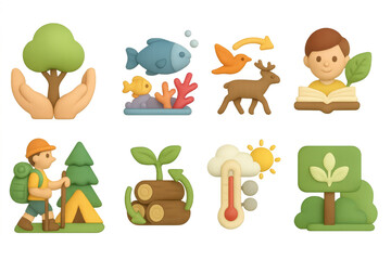 Eco-friendly adventures: exploring nature with whimsical 3d icons for environmental education