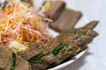 buckwheat crepe and jelly with fresh buckwheat