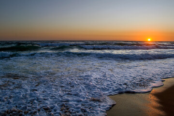 Beach of Vrachos in Preveza during sunset.