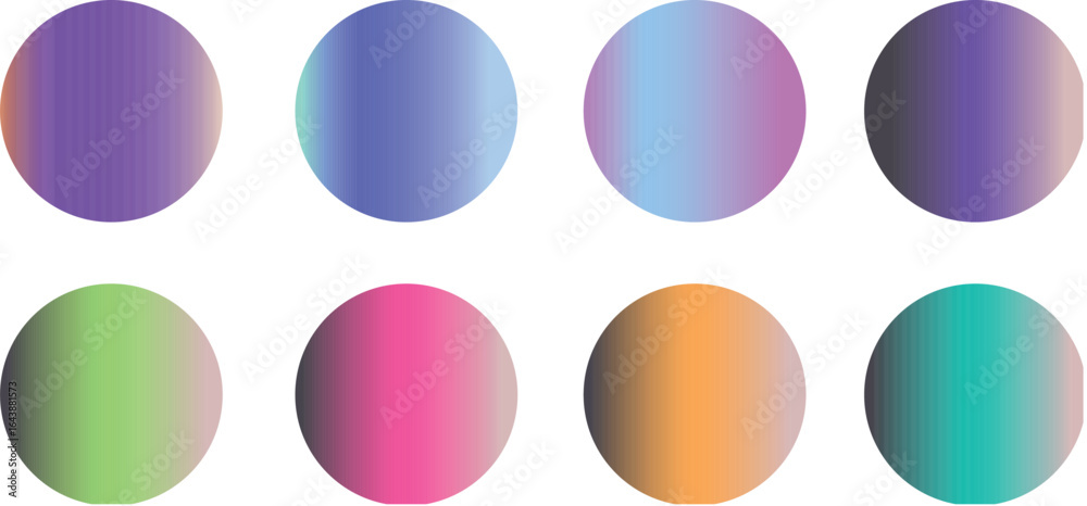 Wall mural elegant set of abstract geometric purple circles and fluid gradient shapes arranged on a minimal whi