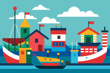 Colorful boats and buildings on the water surface
