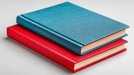 Fototapeta premium Two textured hardcover books with fabric covers on neutral background.