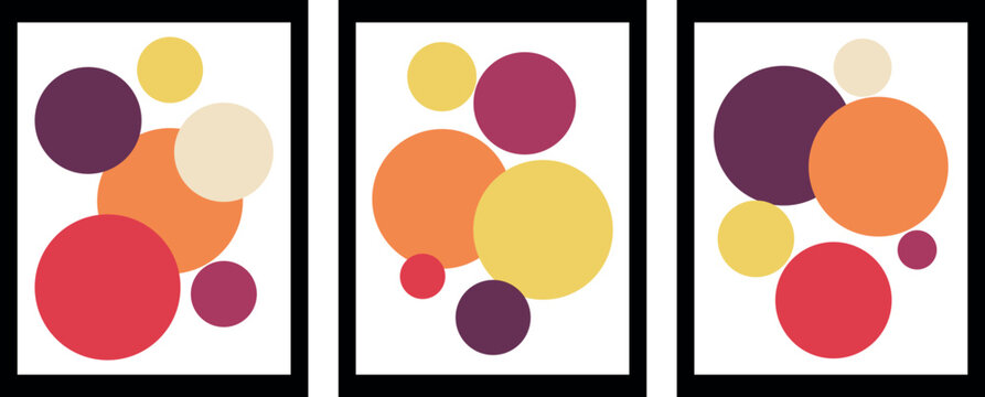 Vibrant Abstract Vector Illustration Collection Featuring Bauhaus-Inspired Artworks in Multicolored Retro and Vintage Circle Palettes of the 80s and 90s in Black Freame