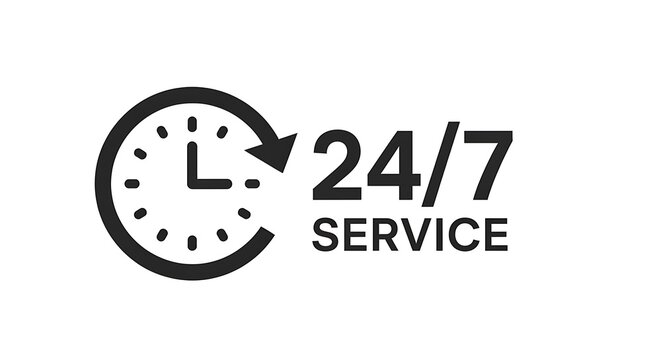 24 7 service clock icon representing continuous availability and support isolated on white background