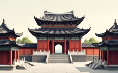 Naklejka premium Ancient Chinese architecture, pagoda, city landmark architecture illustration. High quality