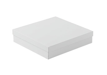 Fototapeta premium A simple closed white cardboard box sits on a plain black background ready for contents