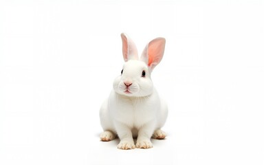 Obraz premium Cute white rabbits in various poses. Rabbit animal icon isolated on background. High quality