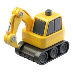 Fototapeta premium Yellow toy excavator machine isolated on transparent background