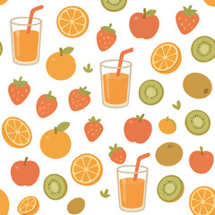 Flat Style Colorful Fruits and Juice Seamless Pattern Background Illustration