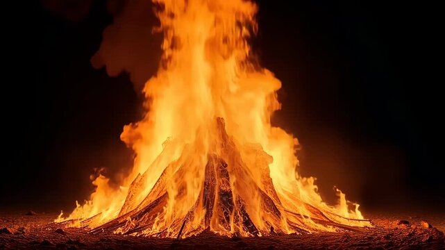 Vivid erupting volcano with blazing lava flows and fiery explosions