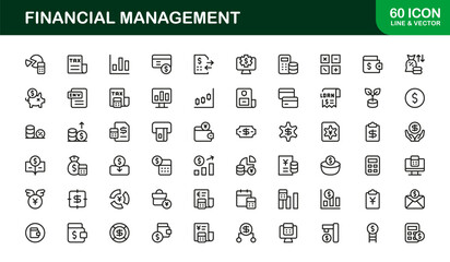 Financial Management Professional Line Icon Set – Modern Minimal Banking Investment and Budget Vector Collection