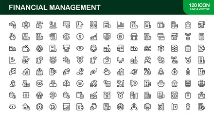 Financial Management Professional Line Icon Set &ndash; Modern Minimal Banking Investment and Budget Vector Collection