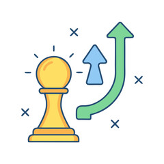 Chess pawn strategy with upward trend arrows and lightbulb