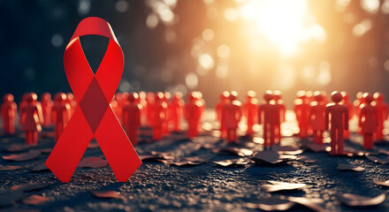 Red Ribbon and Crowd of Figures AIDS awareness HIV awareness