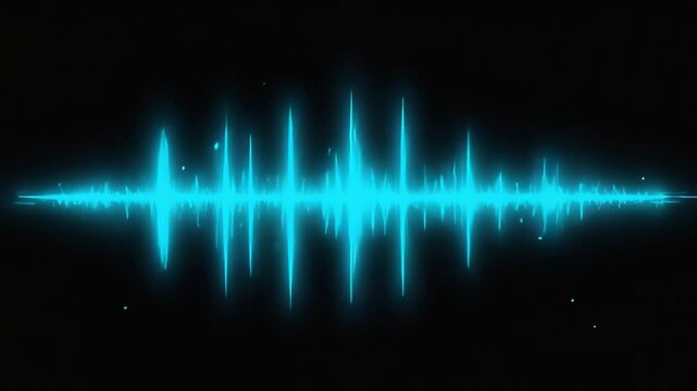 Abstract glowing blue sound waveform moving dynamically against a black background, symbolizing audio, music, or voice visualization.