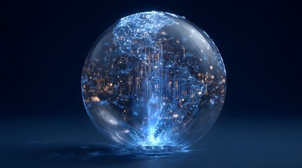 Naklejka premium Global network sphere with glowing digital map.