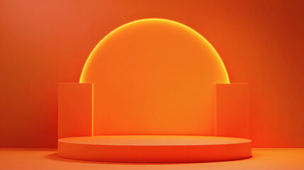 Illuminated orange pedestal display.