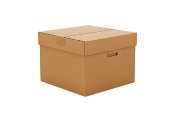Realistic 3D Warm Brown Cardboard Delivery Box with Smooth Plastic-Style Finish on Transparent Background