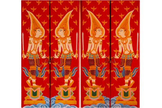 Paintings of angels at the temple gate in ancient Thai style