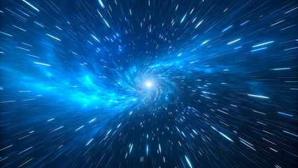 Fototapeta premium Abstract blue space warp speed light streaks background