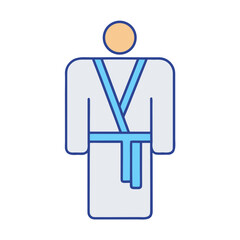 Stylized icon of a person wearing a white karate gi with a blue belt
