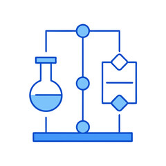 Abstract scientific process diagram with flask and rectangular element