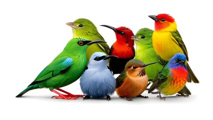 Obraz premium A Collection of Small Colorful Birds Gathered Together