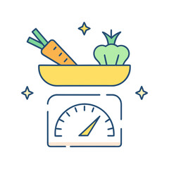 Weighing fresh vegetables on a kitchen scale for healthy eating