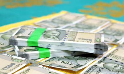 Indian currency. 500 rupee note. Five hundred rupee Indian currency