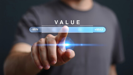 Person touching digital value slider interface digital interface technology