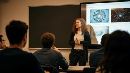 Young Woman Leading a Science Lecture in a Modern Classroom - Powered by Adobe