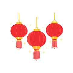 "Chinese Red Lanterns with Gold and Tassels"