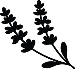 Lavender flower silhouette vector, Silhouette of lavender flower with leaves 