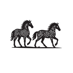 Horse with tribal pattern, silhouette vector illustration