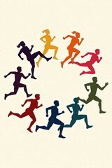 A Diverse Group of Runners in a Circle Representing Unity and Competition in Sports