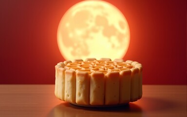 Mooncake and Full Moon for Mid-Autumn Festival - AI Photo. High quality
