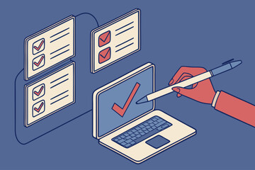 Managing multiple checklists on a digital platform, Task organization and workflow concept, Isometric vector - Generative AI