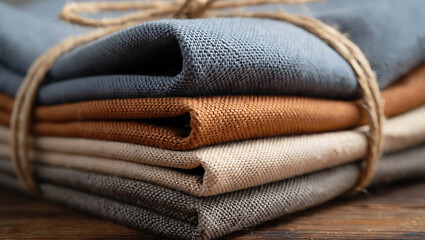 Stacked textiles tied with twine fabric