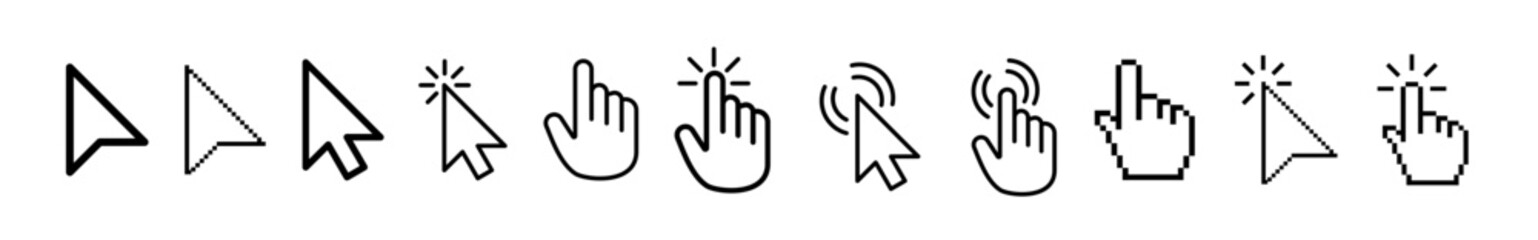 Vector set of mouse cursors in different styles and shapes. Perfect for UI design, websites, apps, and computer interface elements. Transparent background, clean and editable.