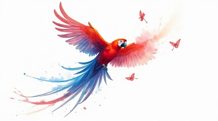 Obraz premium Colorful parrot flying with wings spread wide, isolated on white. Ultra-Realistic, Photo Realistic, highly detailed, Vector Illustration