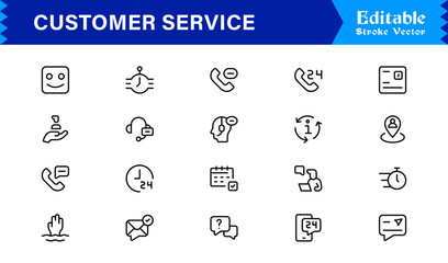 Customer Service Line Icon Set with Professional Minimal Design, Modern Support Symbols, Unique Help Desk and Communication Vector Icons, Clean and Elegant Collection