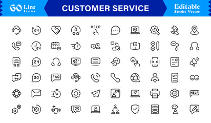 Customer Service Line Icon Set with Professional Minimal Design, Modern Support Symbols, Unique Help Desk and Communication Vector Icons, Clean and Elegant Collection