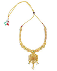 Gold Plated Necklace with Floral Motifs and Gemstone Accents