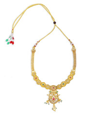 Fototapeta premium Gold Plated Necklace with Floral Motifs and Red Gem Accents